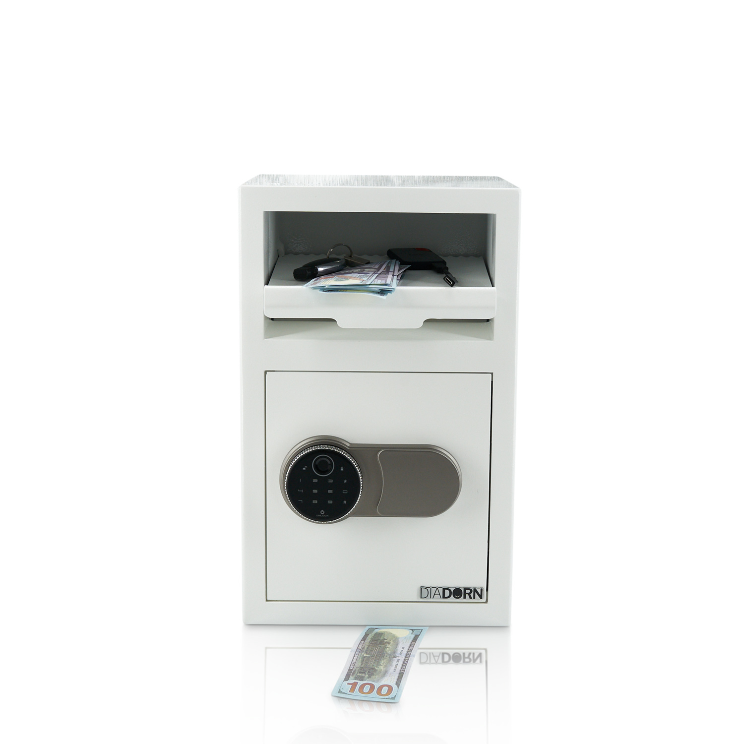 Deposit safe with deposit flap with fingerprint PIN code lock | Glossy White