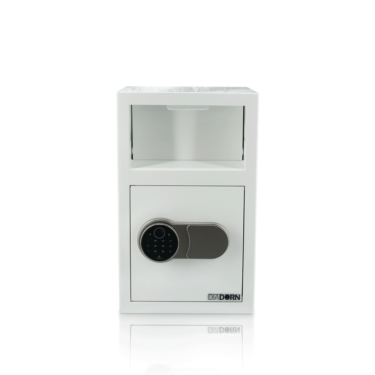 Cassaforte a sportello con deposito | a codice PIN con impronta digitale | Bianco lucido