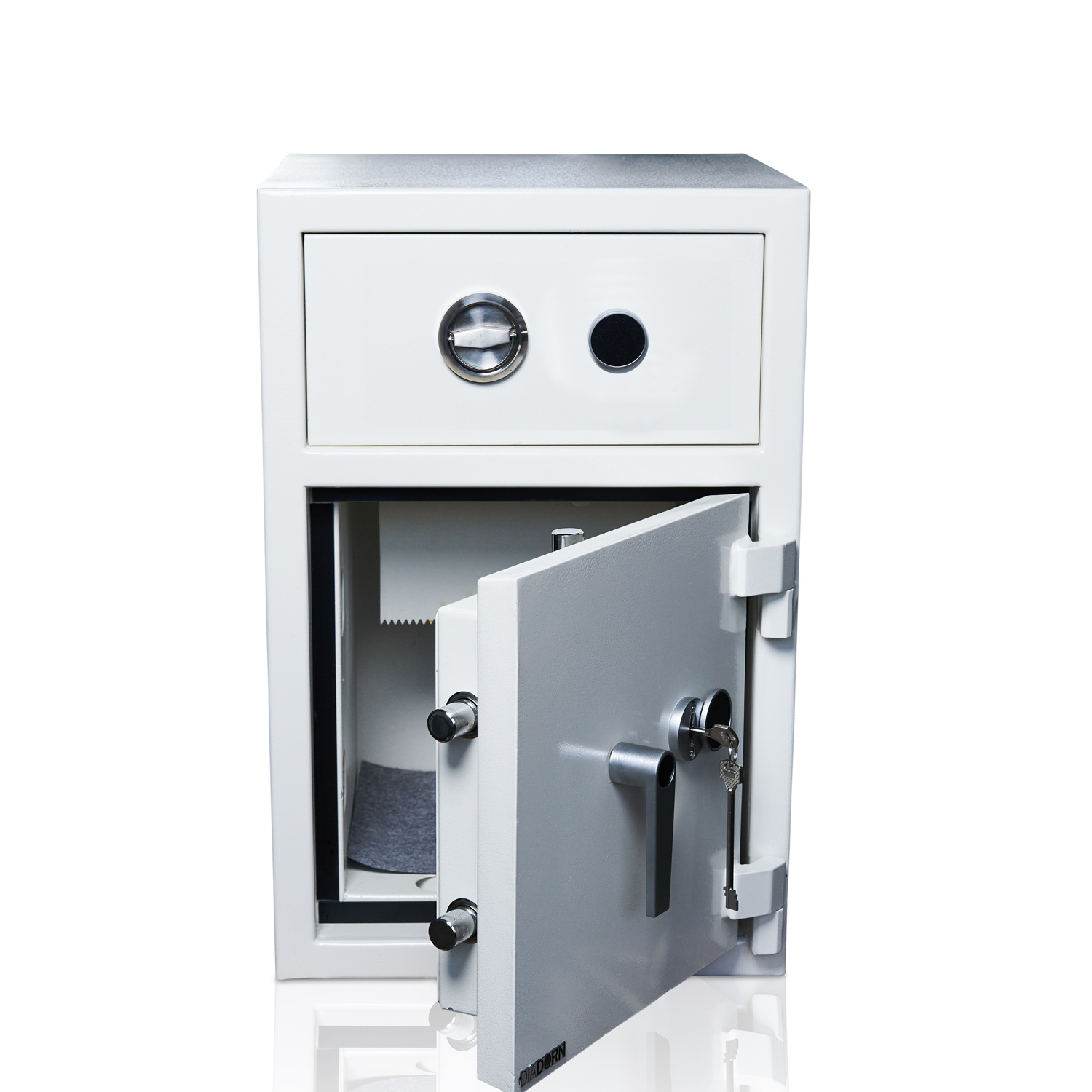 Deposit safe with drawer and key lock | Safe door with 6 locking bolts & key lock